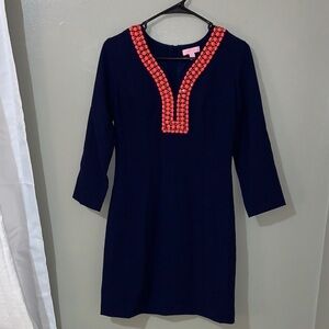 Lilly Pulitzer tunic dress navy with coral bead work size 2